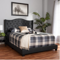 Baxton Studio Alesha-Charcoal Grey-King Alesha Modern and Contemporary Charcoal Grey Fabric Upholstered King Size Bed